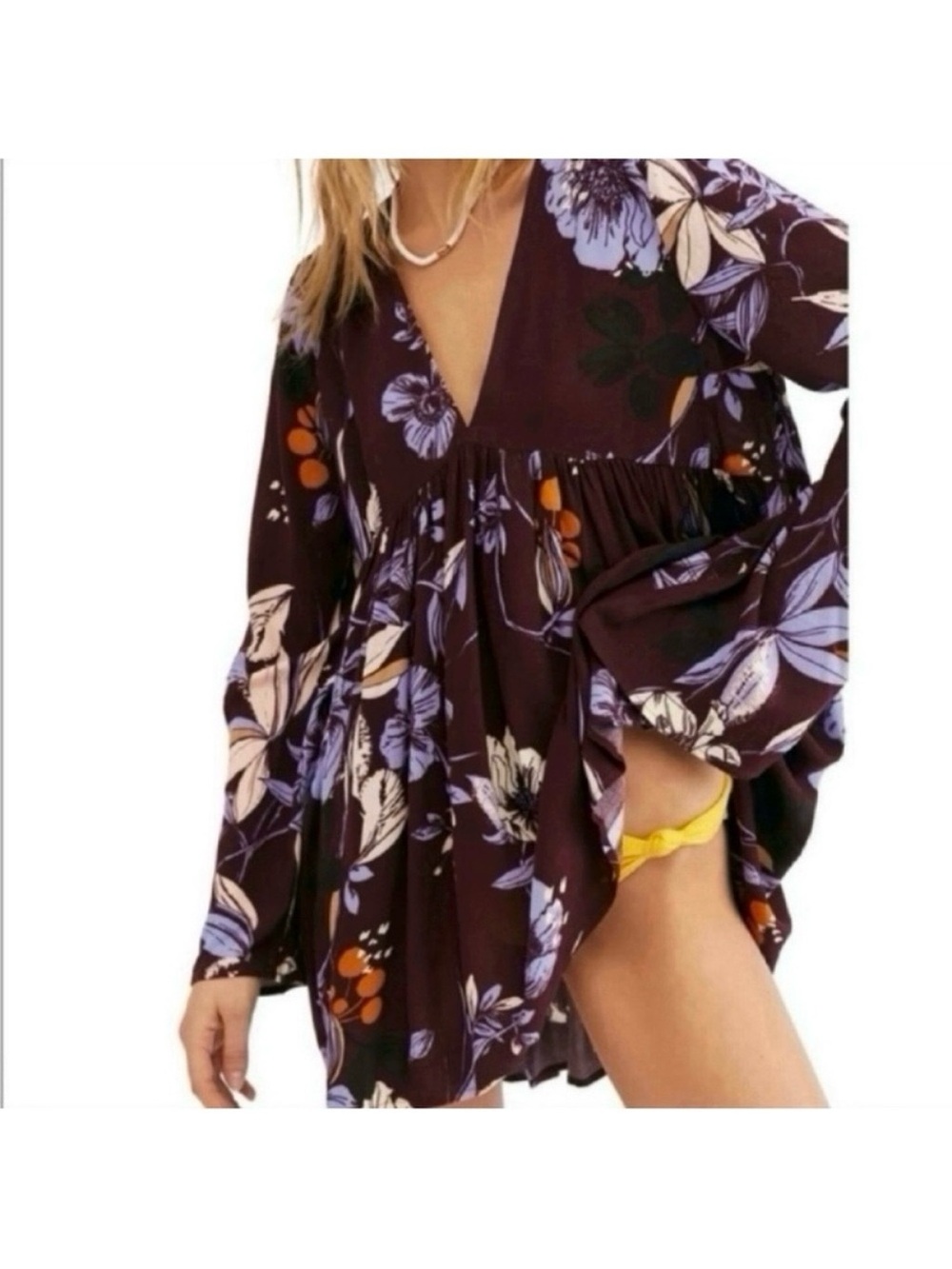 Free people NWT Bella Print wine floral flowy boho western tunic top mini dress